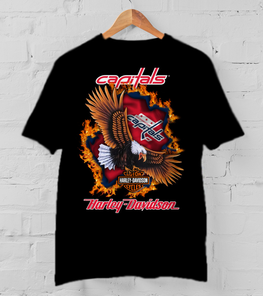 Washington Capitals Harley Davidson Flames Eagle T-Shirt