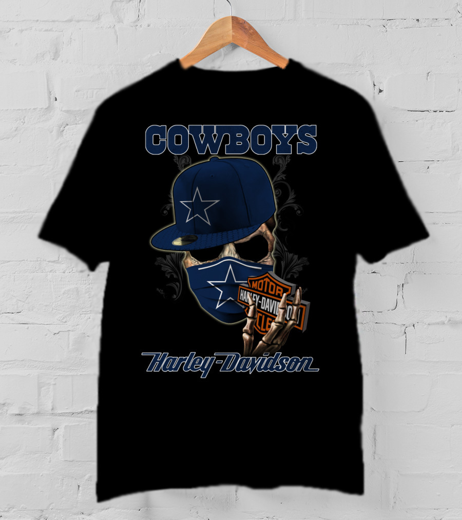 Cowboys Harley Davidson Skull With Cap And Mask Nfl Dallas 04.13 T-Shirt