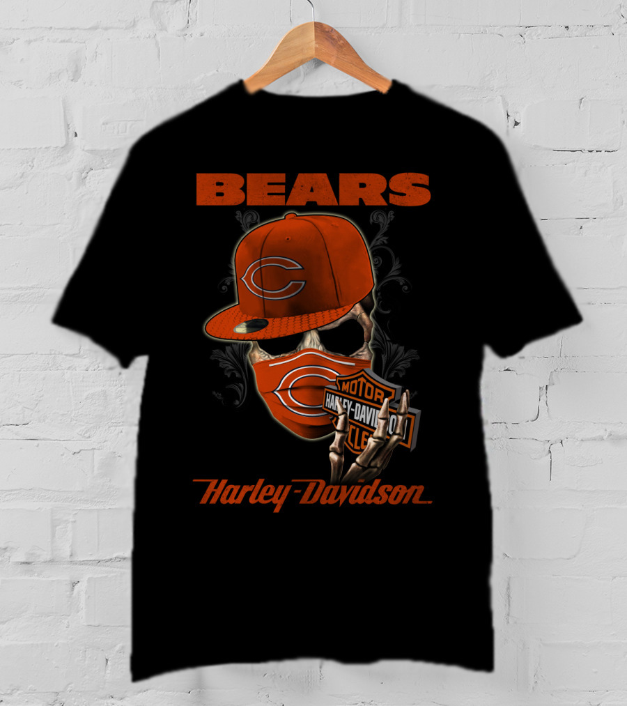 Bears Harley Davidson Skull Motif With Chicago Cap T-Shirt