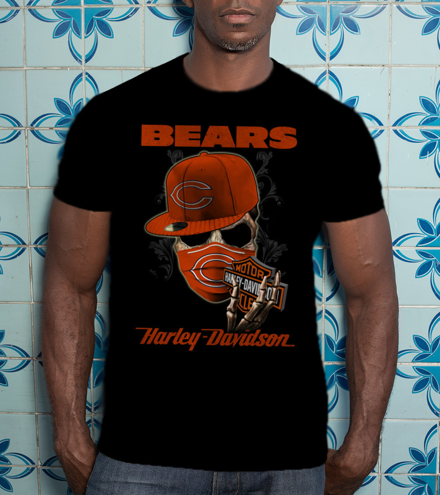 Bears Harley Davidson Skull Motif With Chicago Cap T-Shirt