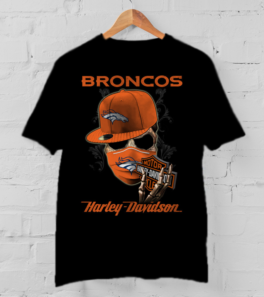Broncos Harley Davidson Nfl Denver Broncos Skeleton Hat T-Shirt