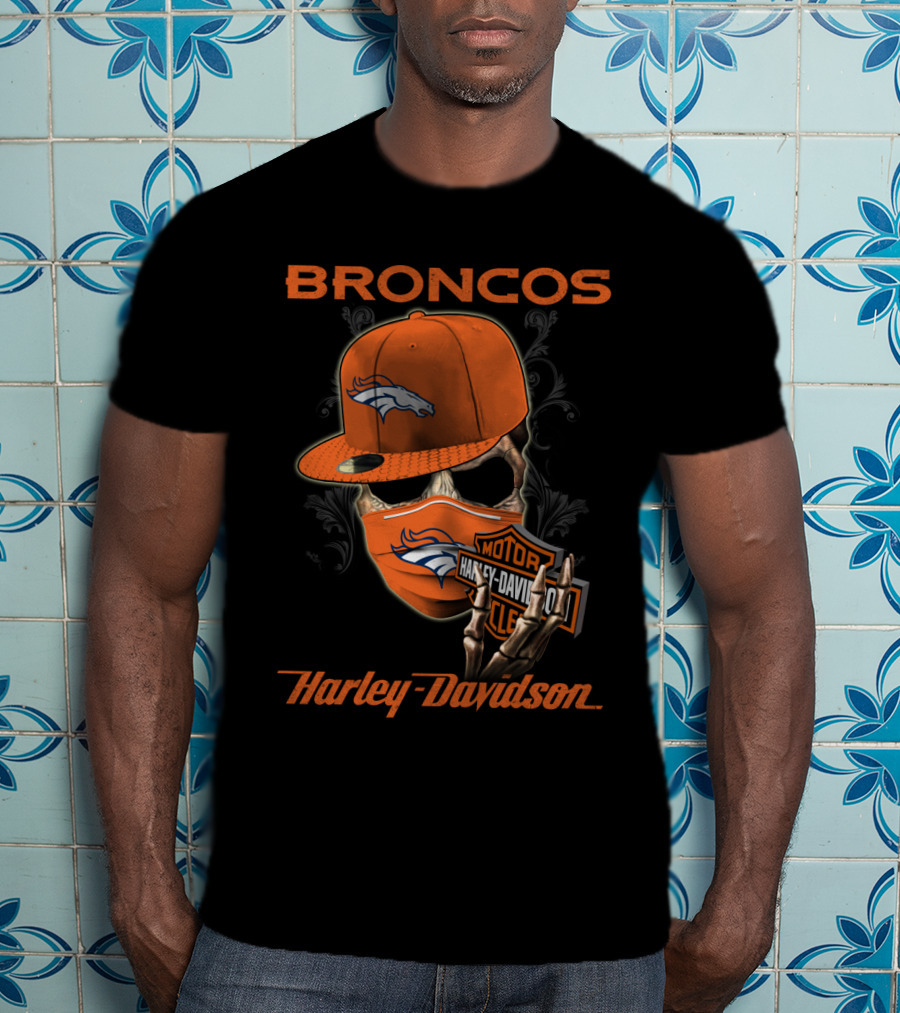 Broncos Harley Davidson Nfl Denver Broncos Skeleton Hat T-Shirt