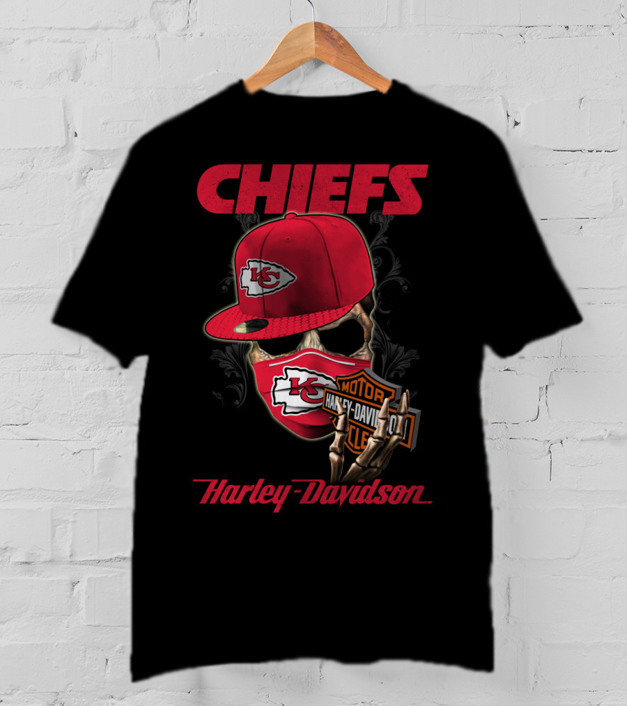 Kansas City Chiefs Harley Davidson Skull And Cap T-Shirt