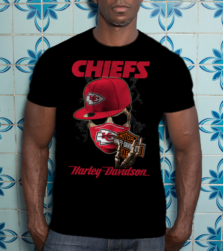 Kansas City Chiefs Harley Davidson Skull And Cap T-Shirt