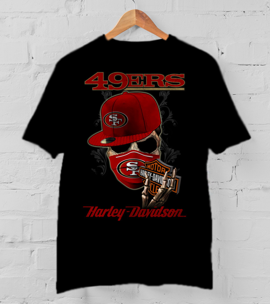 49ers San Francisco Nfl Harley Davidson Motorcycle Skeleton T-Shirt