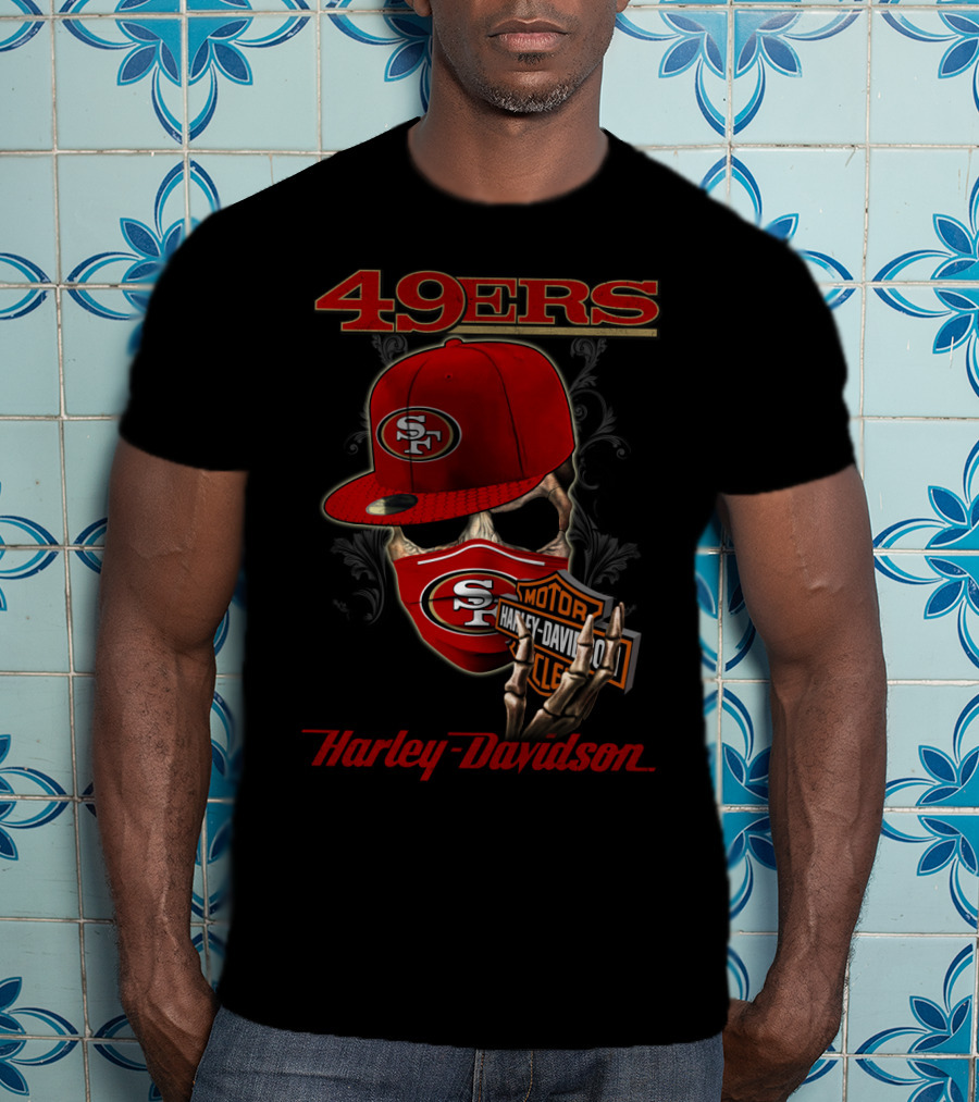 49ers San Francisco Nfl Harley Davidson Motorcycle Skeleton T-Shirt
