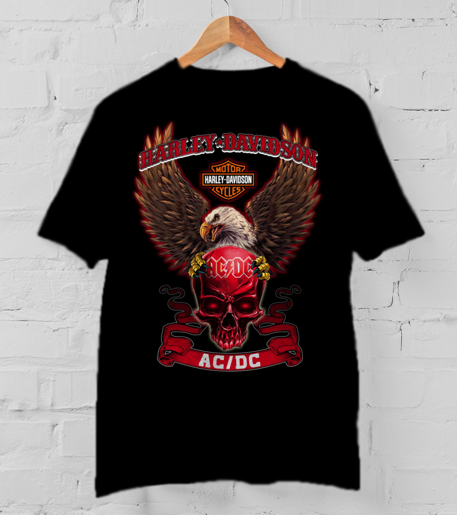 Harley Davidson Ac/Dc Motorcycles Eagle And Skull T-Shirt