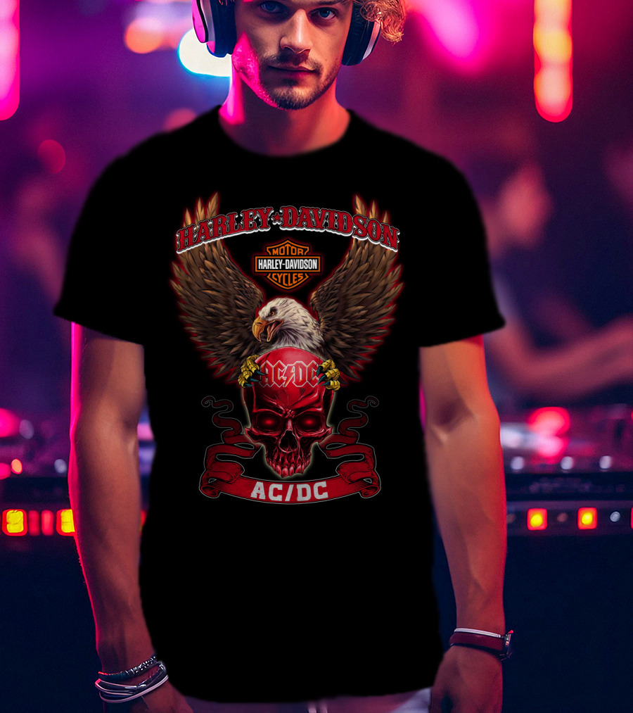 Harley Davidson Ac/Dc Motorcycles Eagle And Skull T-Shirt
