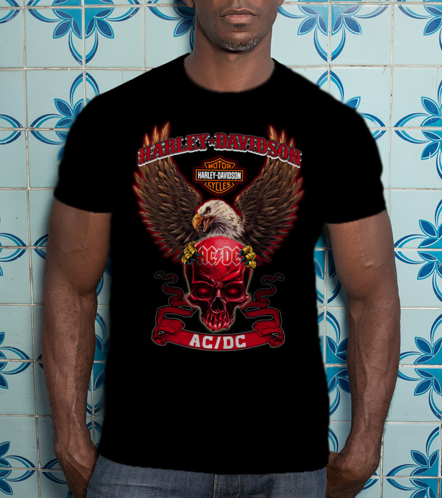 Harley Davidson Ac/Dc Motorcycles Eagle And Skull T-Shirt