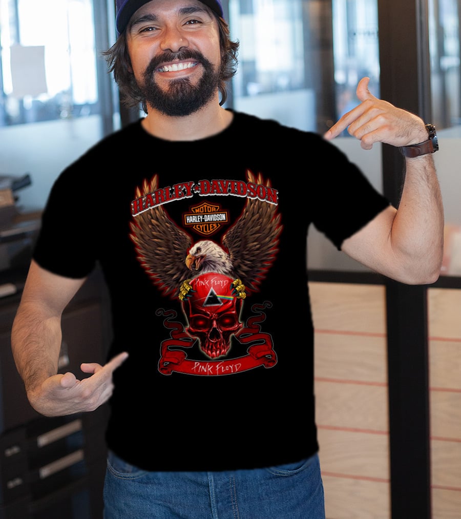 Harley Davidson Cycles Eagle Skull Pink Floyd Prism T-Shirt