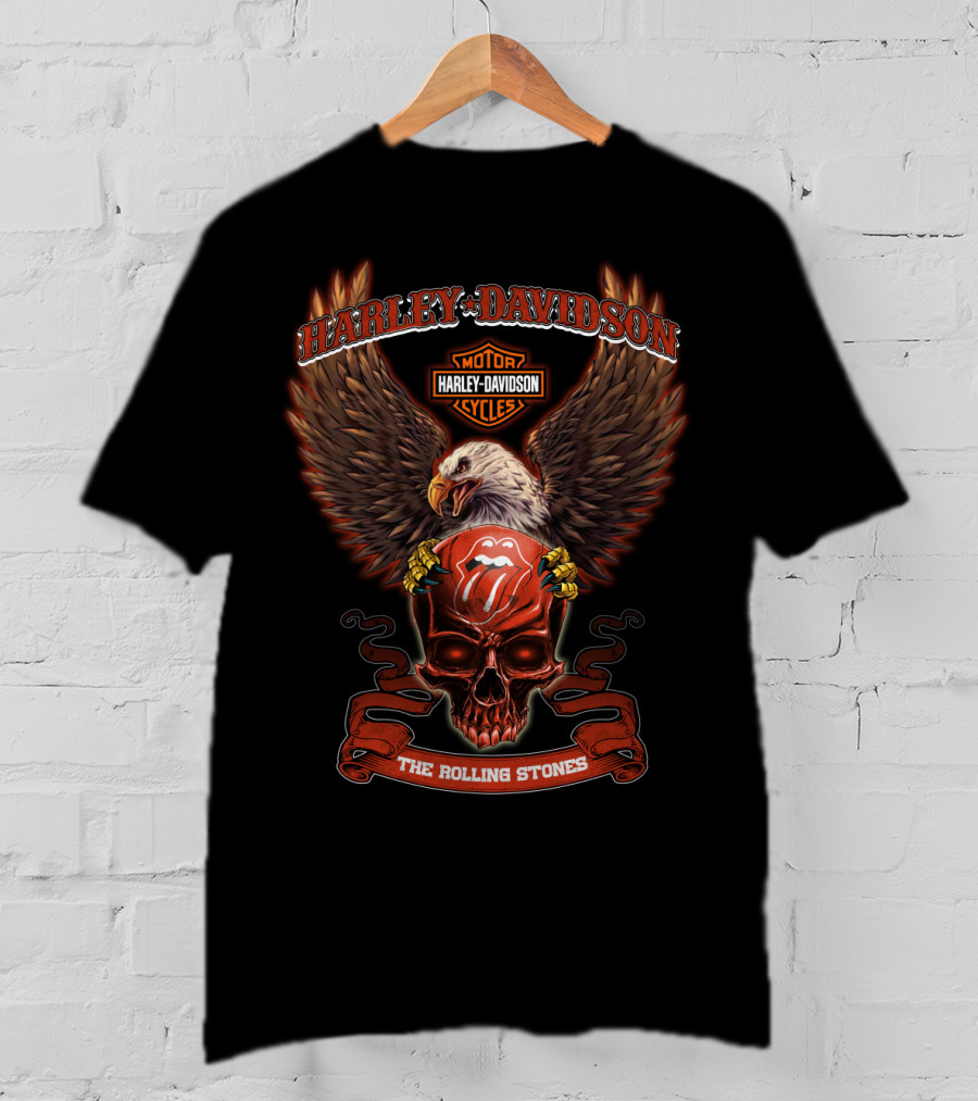 Harley Davidson Motor Cycles The Rolling Stones Eagle Skull T-Shirt