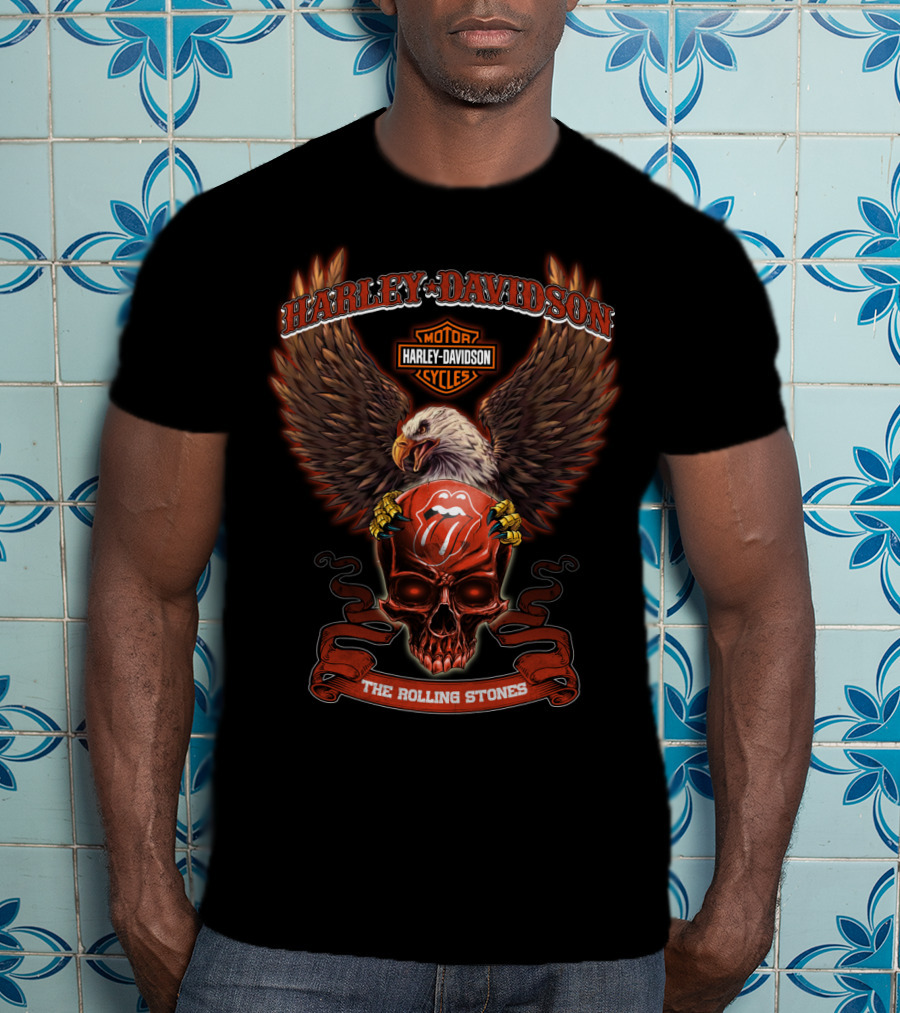 Harley Davidson Motor Cycles The Rolling Stones Eagle Skull T-Shirt