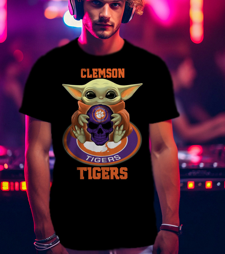 Clemson Tigers Yd1404 Baby Alien Holding Skull T-Shirt