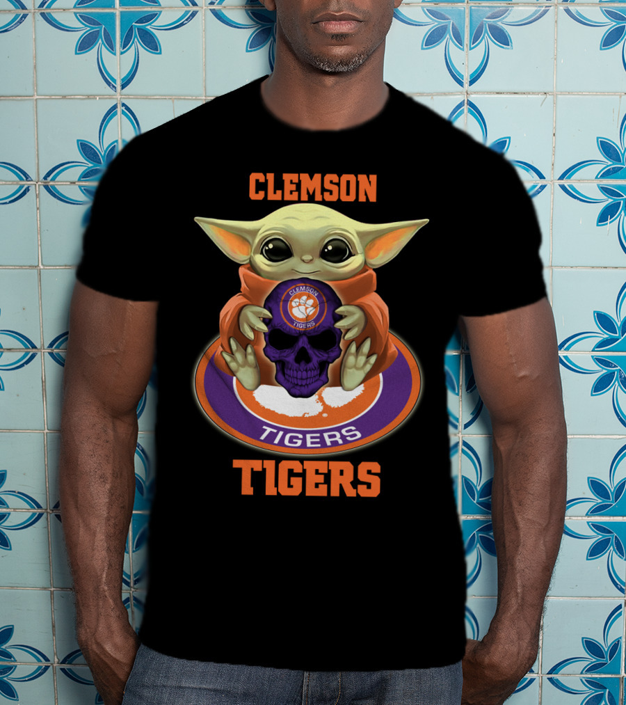 Clemson Tigers Yd1404 Baby Alien Holding Skull T-Shirt