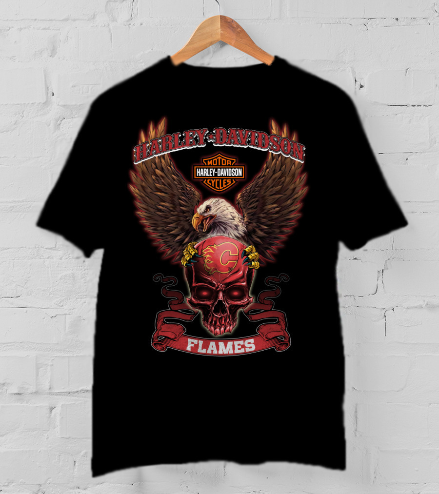 Harley Davidson Calgary Flames Eagle Skull T-Shirt