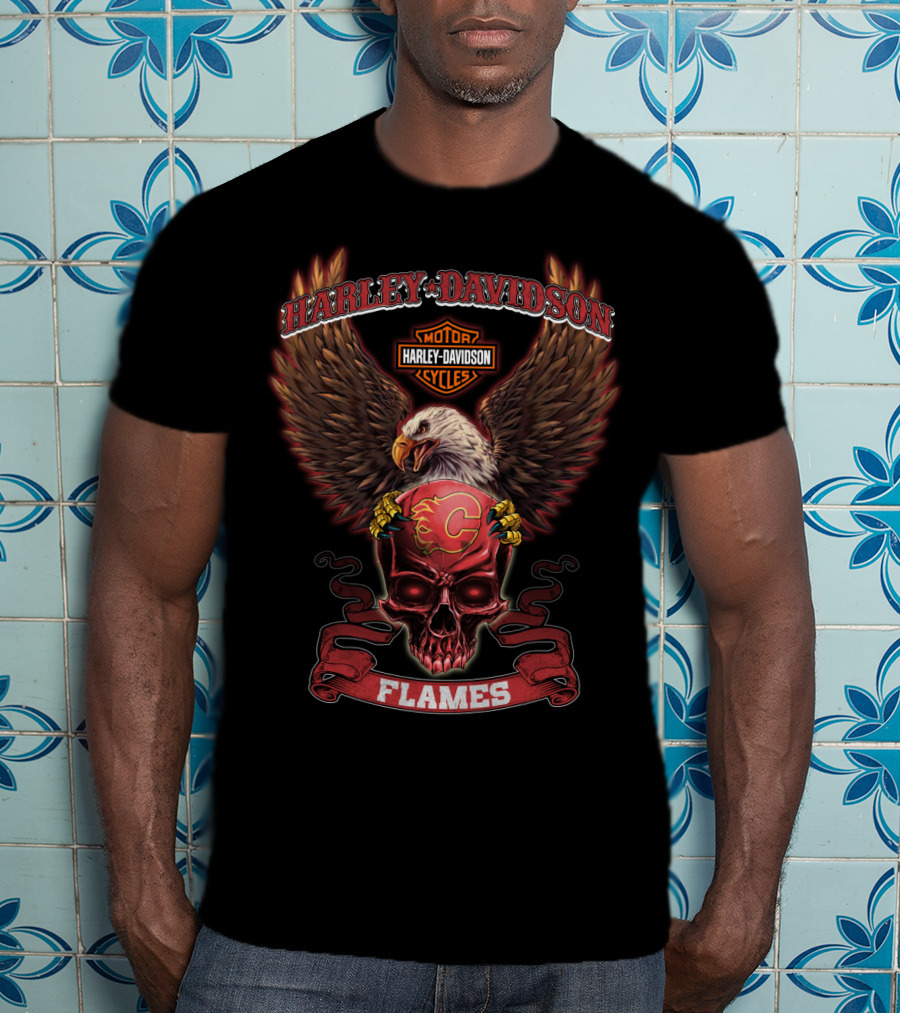 Harley Davidson Calgary Flames Eagle Skull T-Shirt