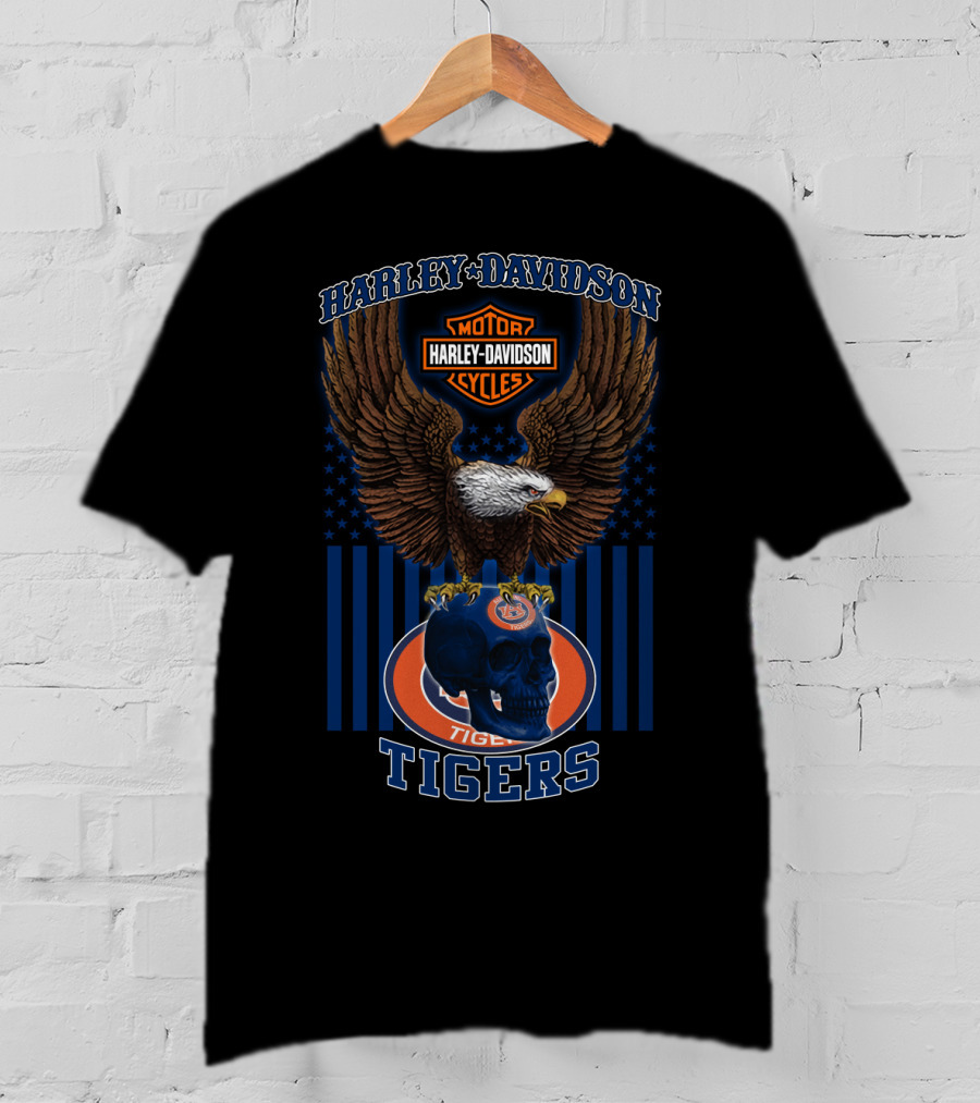 Harley Davidson Motor Cycles Auburn Tigers Eagle Skull T-Shirt