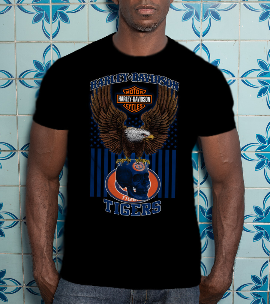 Harley Davidson Motor Cycles Auburn Tigers Eagle Skull T-Shirt