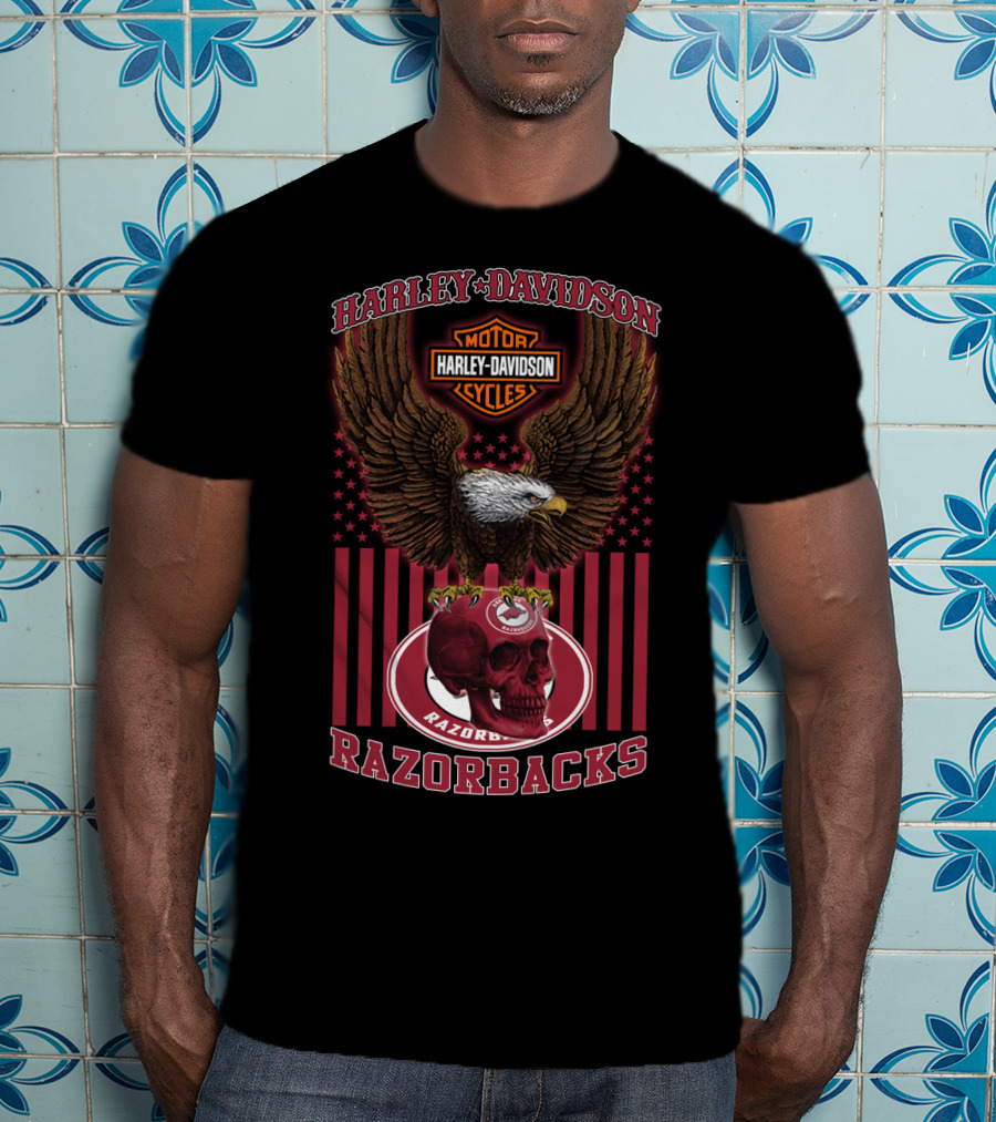 Harley Davidson Razorbacks Eagle And Skull T-Shirt