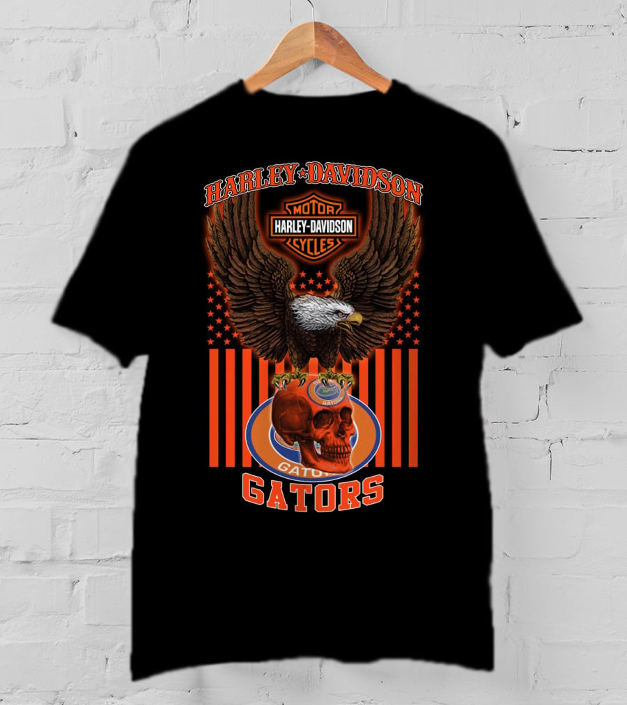 Harley Davidson Motor Cycles Florida Gators Eagle And Skull T-Shirt