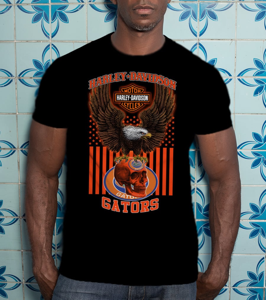 Harley Davidson Motor Cycles Florida Gators Eagle And Skull T-Shirt