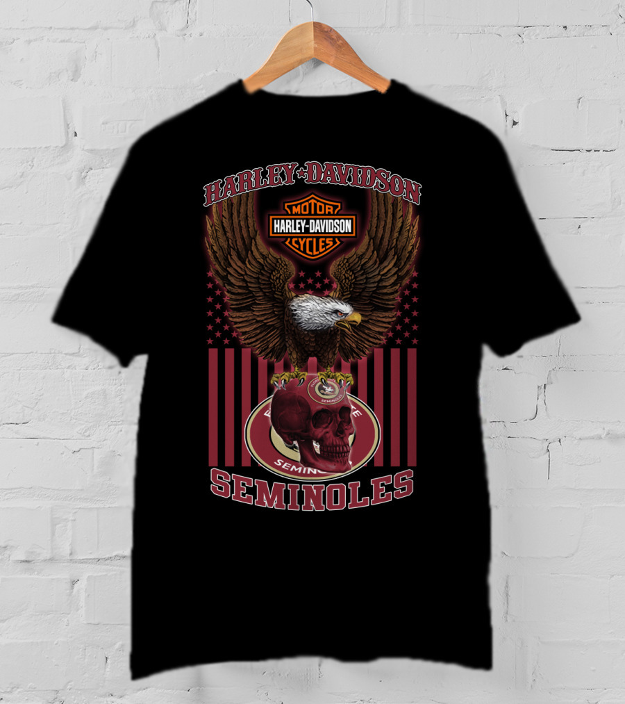 Harley Davidson Motor Cycles Florida State Seminoles Eagle And Skull T-Shirt