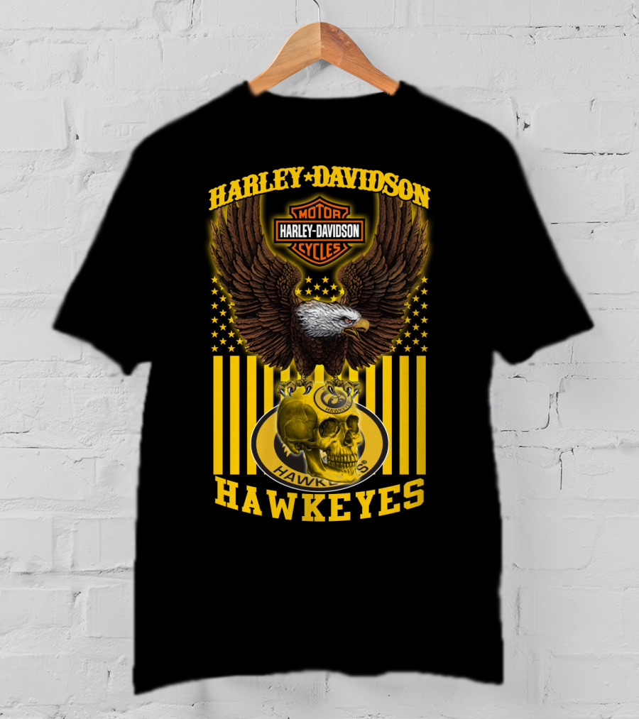 Harley Davidson Motor Cycles Hawkeyes Eagle And Skull T-Shirt