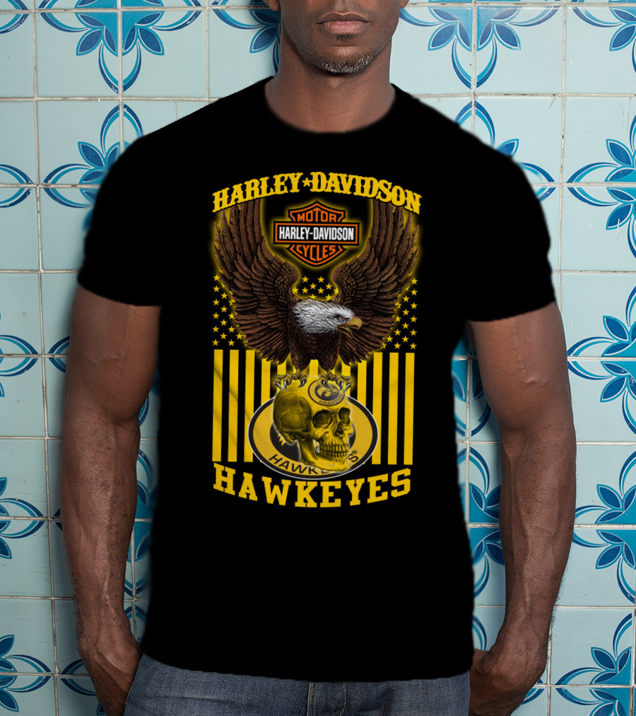 Harley Davidson Motor Cycles Hawkeyes Eagle And Skull T-Shirt