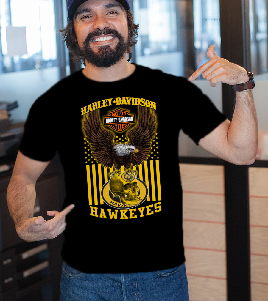 Harley Davidson Motor Cycles Hawkeyes Eagle And Skull T-Shirt