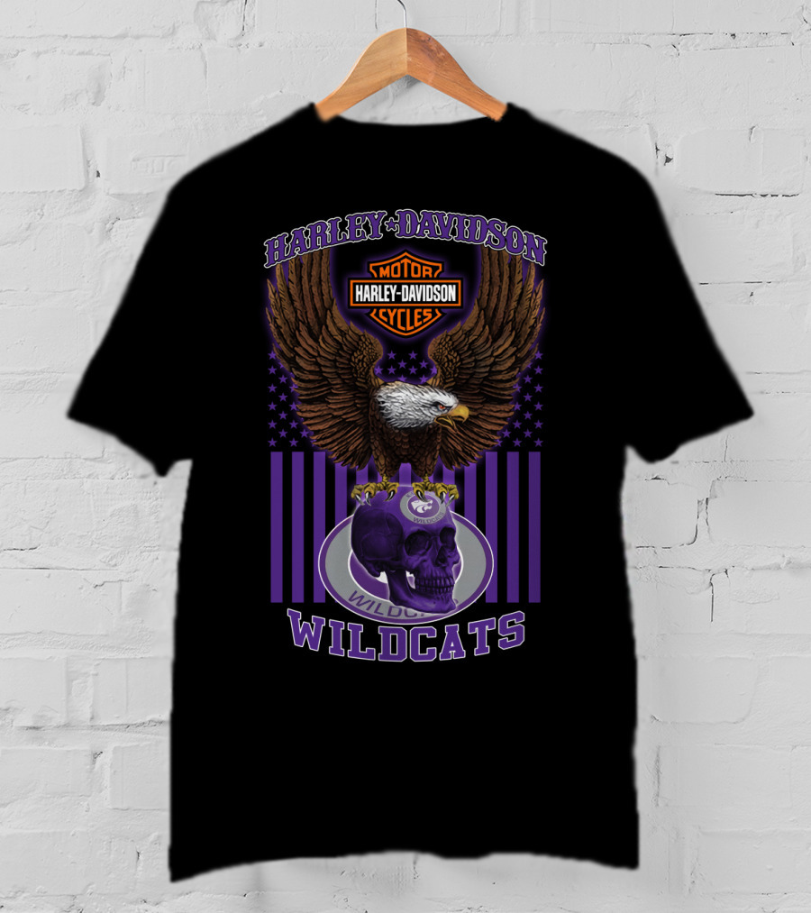 Harley Davidson Motor Cycles Eagle Kansas State Wildcats Skull T-Shirt