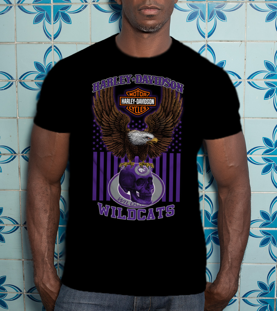Harley Davidson Motor Cycles Eagle Kansas State Wildcats Skull T-Shirt