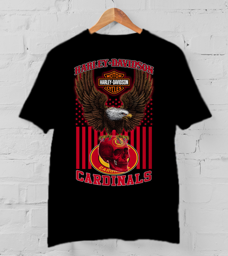 Harley Davidson Motor Cycles Eagle With Louisville Cardinals Skull And Stars T-Shirt