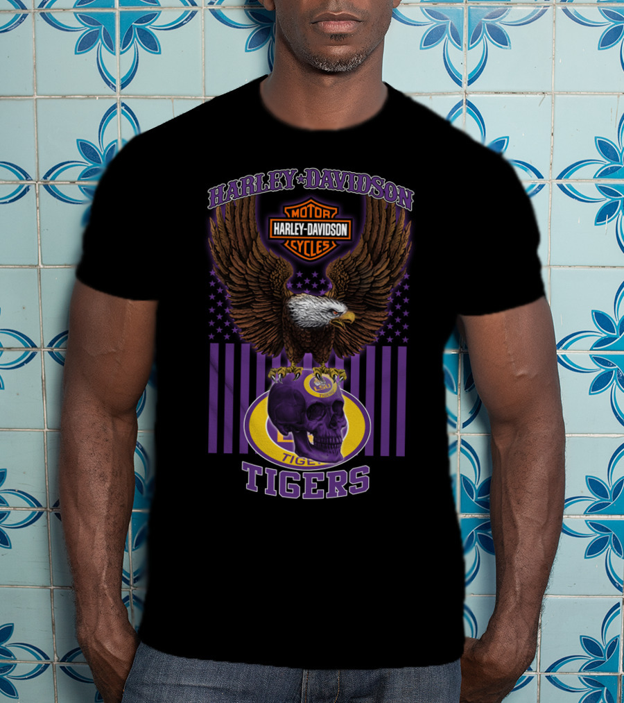 Harley Davidson Motor Cycles Eagle Lsu Tigers T-Shirt