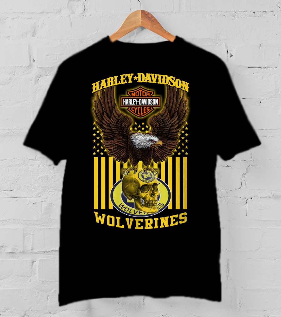 Harley Davidson Michigan Wolverines Eagle Skull T-Shirt