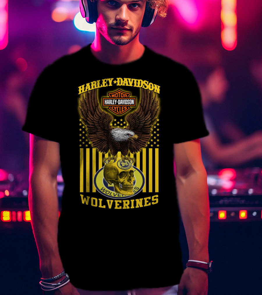 Harley Davidson Michigan Wolverines Eagle Skull T-Shirt