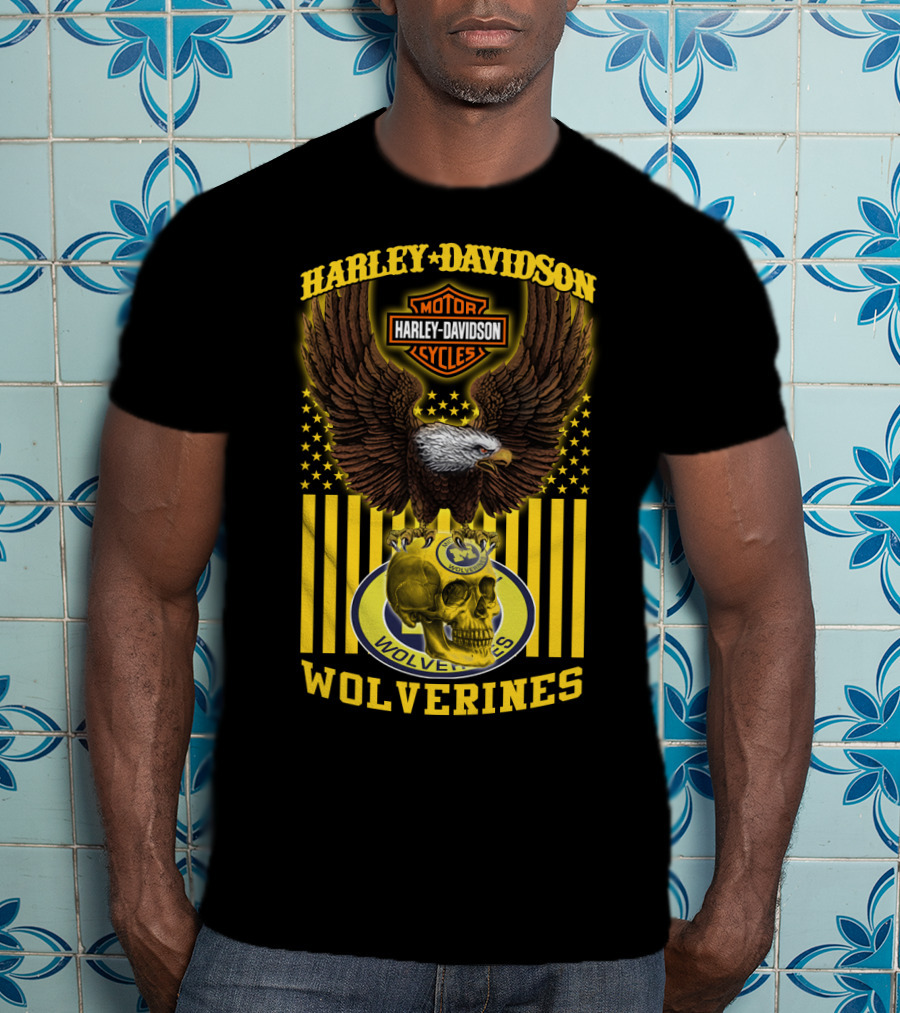 Harley Davidson Michigan Wolverines Eagle Skull T-Shirt