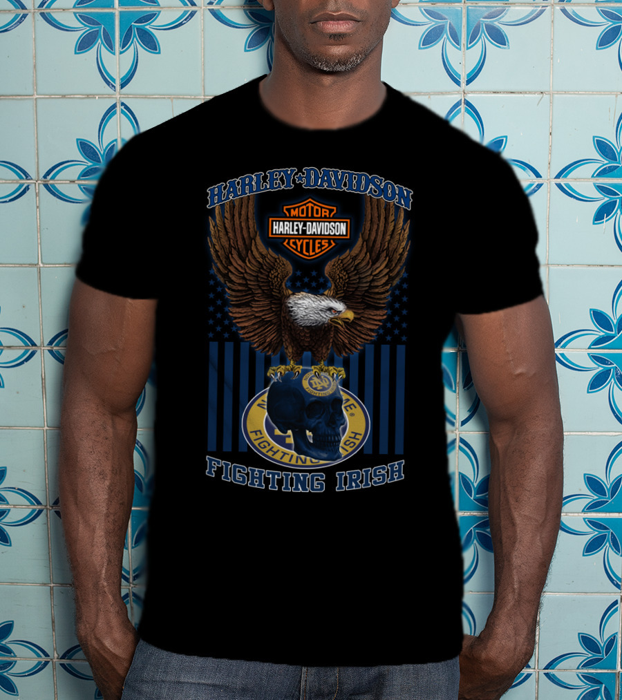 Harley Davidson Motor Cycles Eagle Notre Dame Fighting Irish T-Shirt