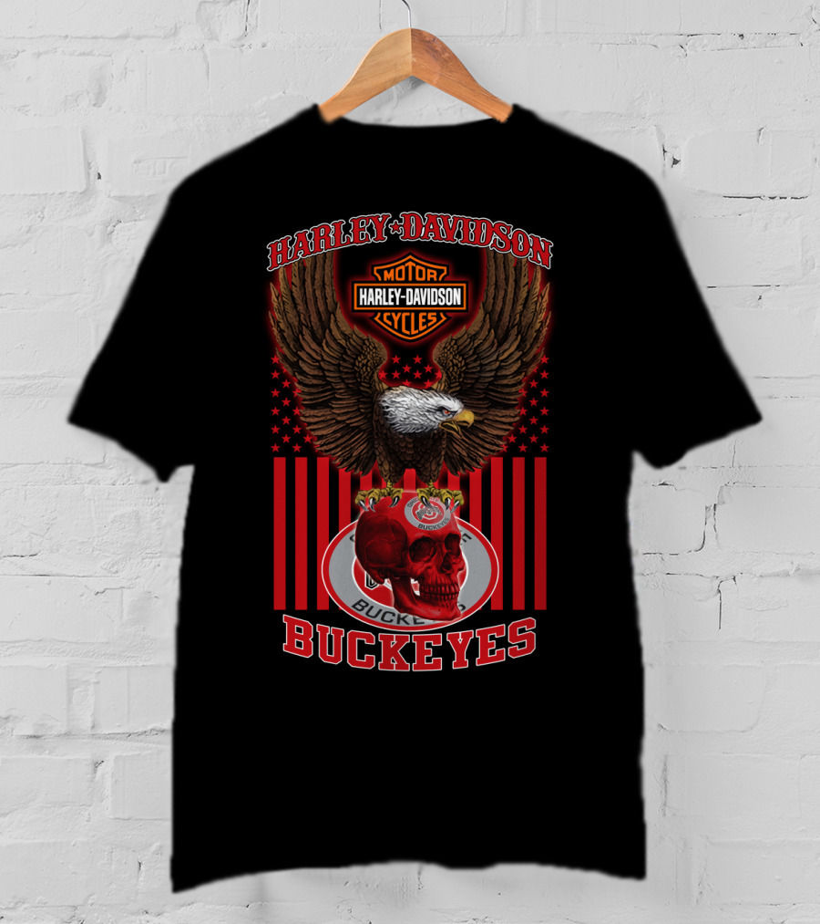 Harley Davidson Motor Cycles Eagle Ohio State Buckeyes T-Shirt