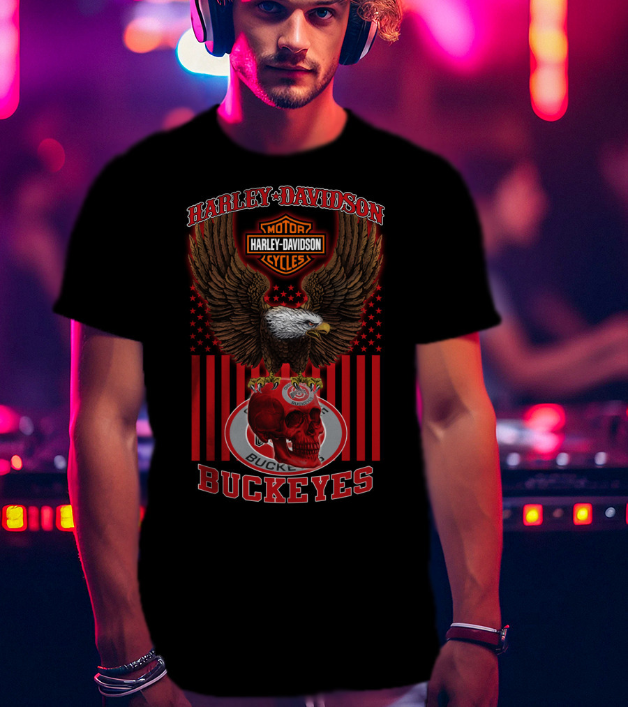 Harley Davidson Motor Cycles Eagle Ohio State Buckeyes T-Shirt
