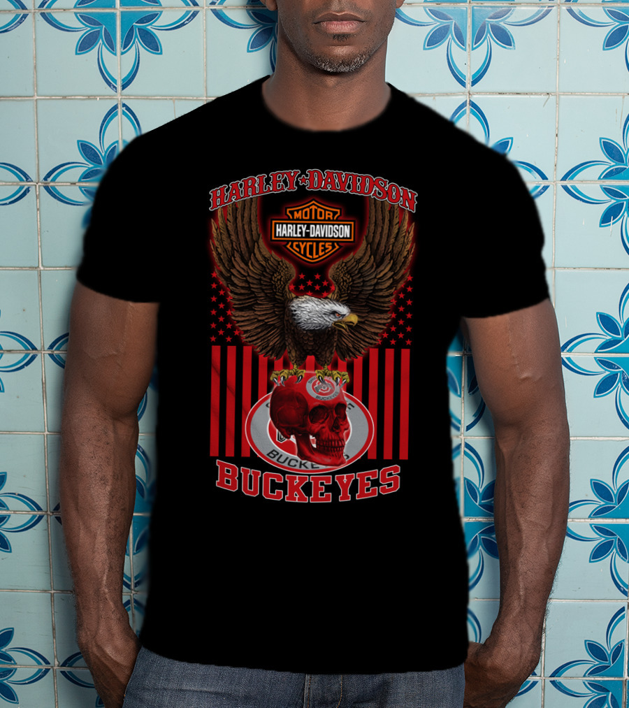 Harley Davidson Motor Cycles Eagle Ohio State Buckeyes T-Shirt