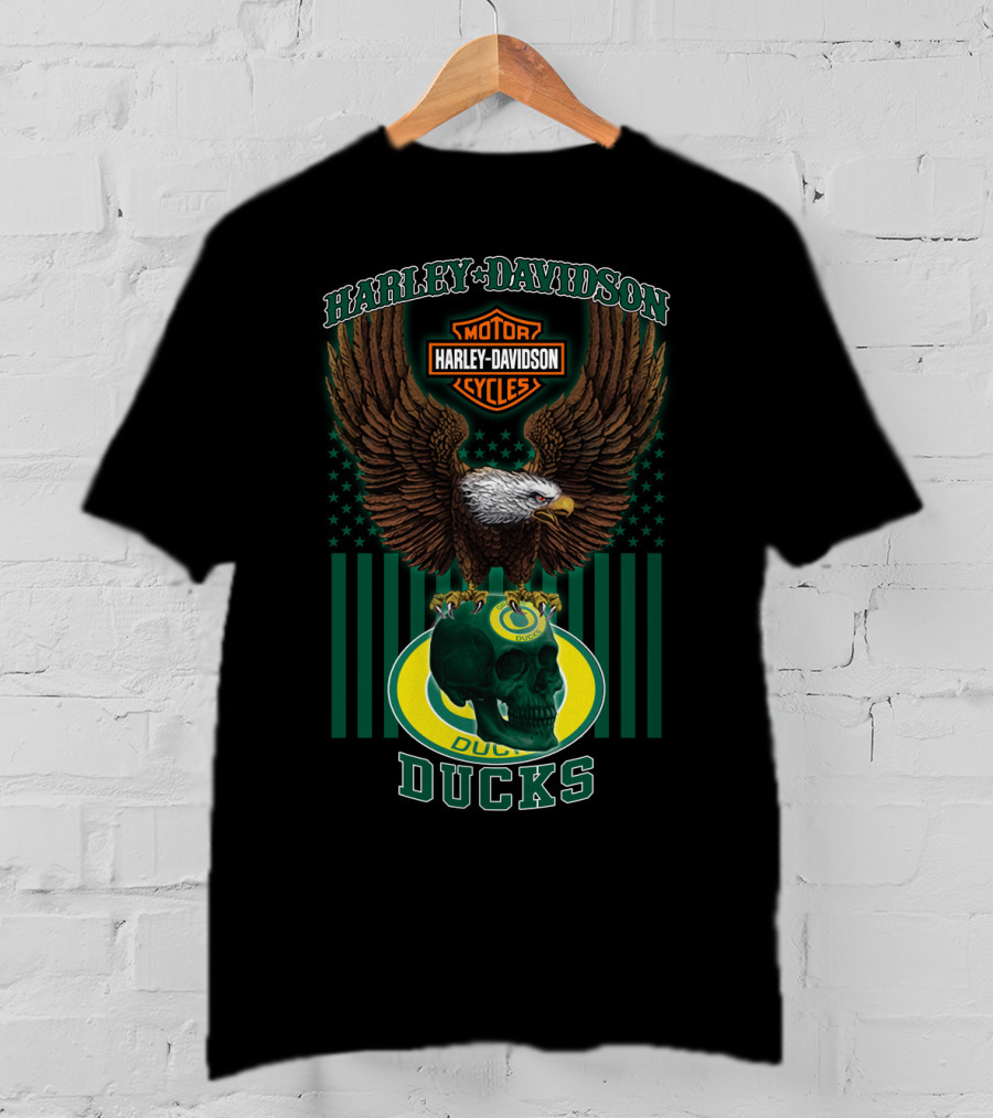 Harley Davidson Motor Cycles Ducks Oregon Eagle Skull T-Shirt