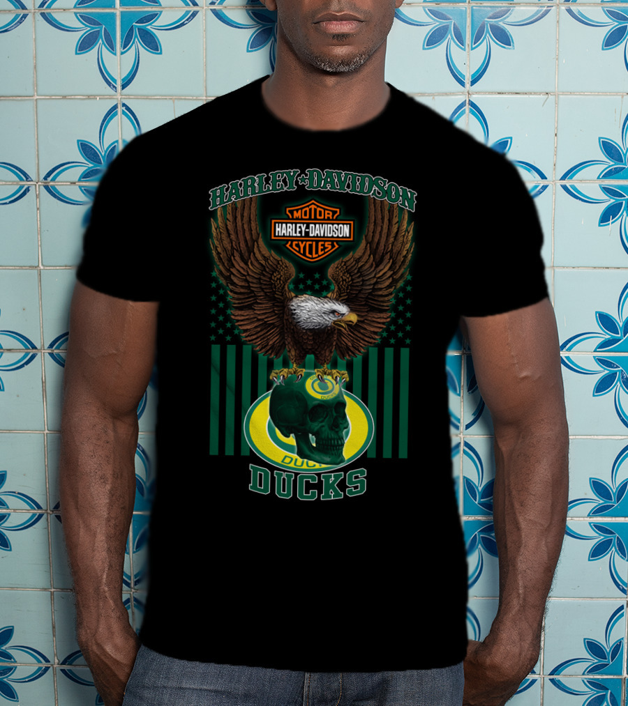Harley Davidson Motor Cycles Ducks Oregon Eagle Skull T-Shirt