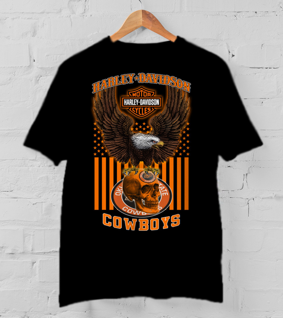 Harley Davidson Motorcycles Oklahoma State Cowboys Eagle Skull 04.21 T-Shirt