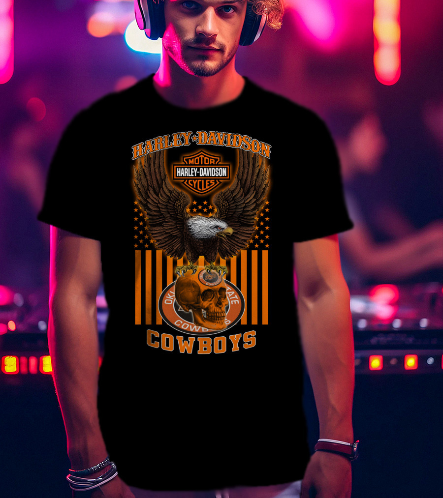 Harley Davidson Motorcycles Oklahoma State Cowboys Eagle Skull 04.21 T-Shirt