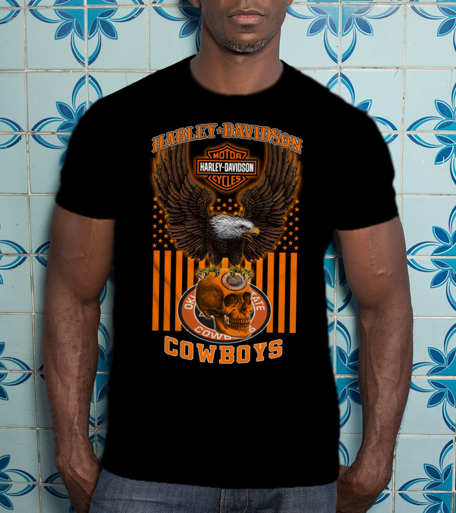 Harley Davidson Motorcycles Oklahoma State Cowboys Eagle Skull 04.21 T-Shirt