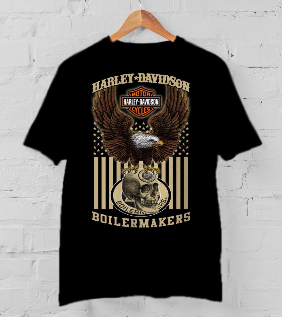 Harley Davidson Motor Cycles Boilermakers Eagle Skull Stars And Stripes T-Shirt