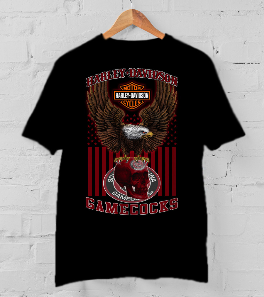 Harley Davidson Motor Cycles South Carolina Gamecocks Eagle And Skull T-Shirt