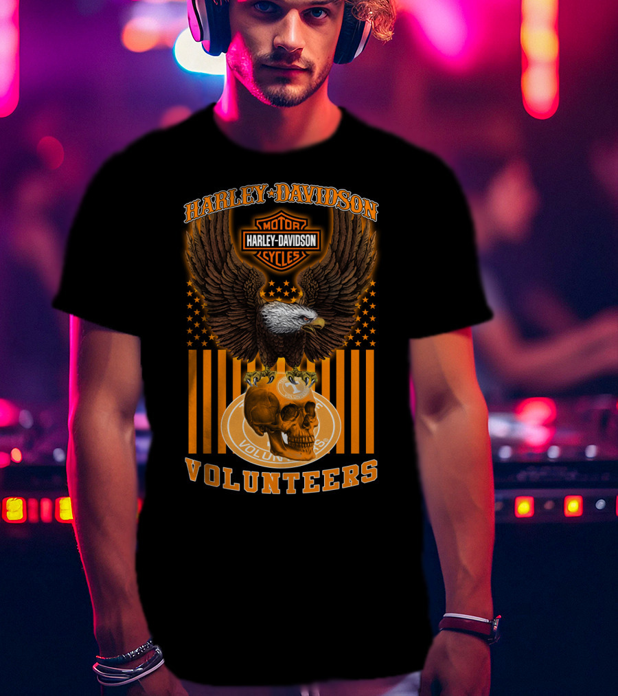 Harley Davidson Motor Cycles Eagle Skull Tennessee Volunteers T-Shirt