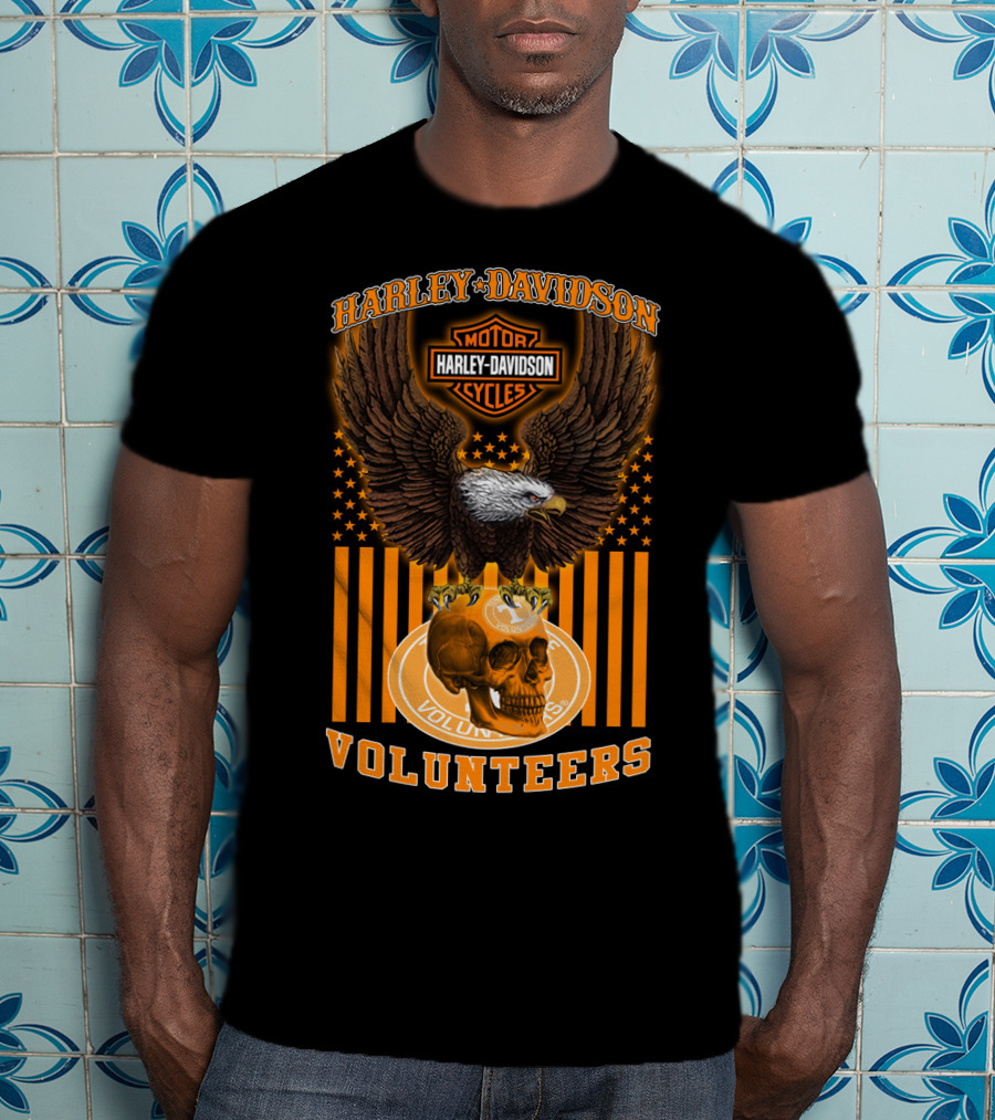 Harley Davidson Motor Cycles Eagle Skull Tennessee Volunteers T-Shirt