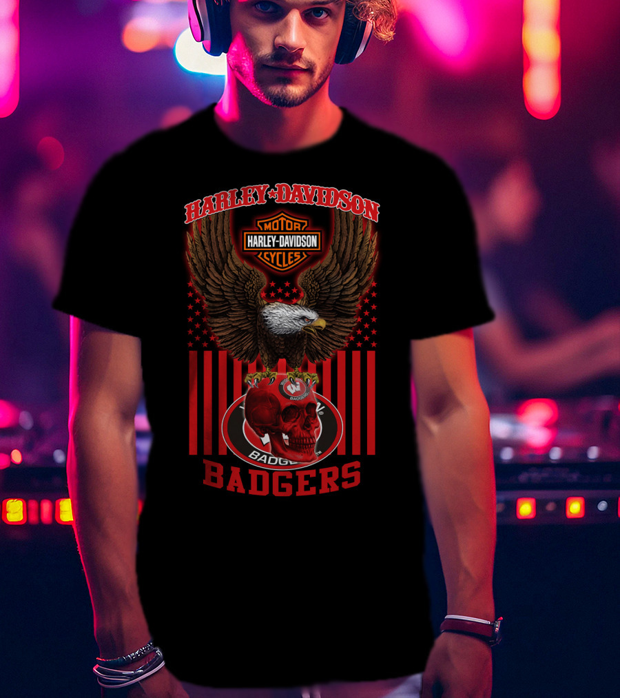 Harley Davidson Motor Cycles Wisconsin Badgers Eagle Skull 04.21 T-Shirt